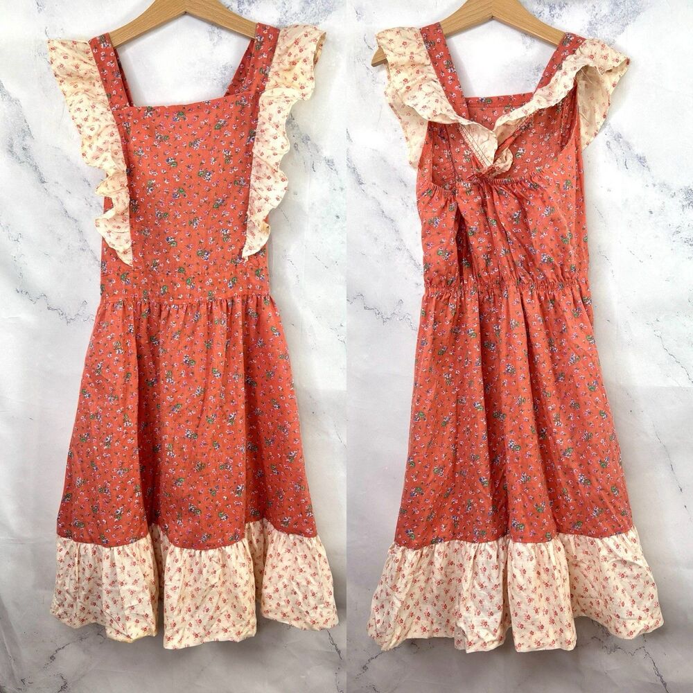 Vintage 60s Prairie Ditsy Floral Maxi Dress 10 Y Cottagecore Lisa London Ruffled